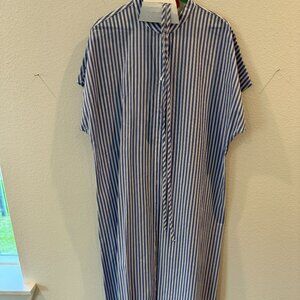 Zara Blue/White Cotton Stripe Maxi Dress w/ Tie
